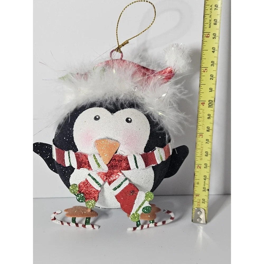 Pier 1 Imports Glitter Penguin Ball Ice Skates Christmas Ornament Fluffy Santa